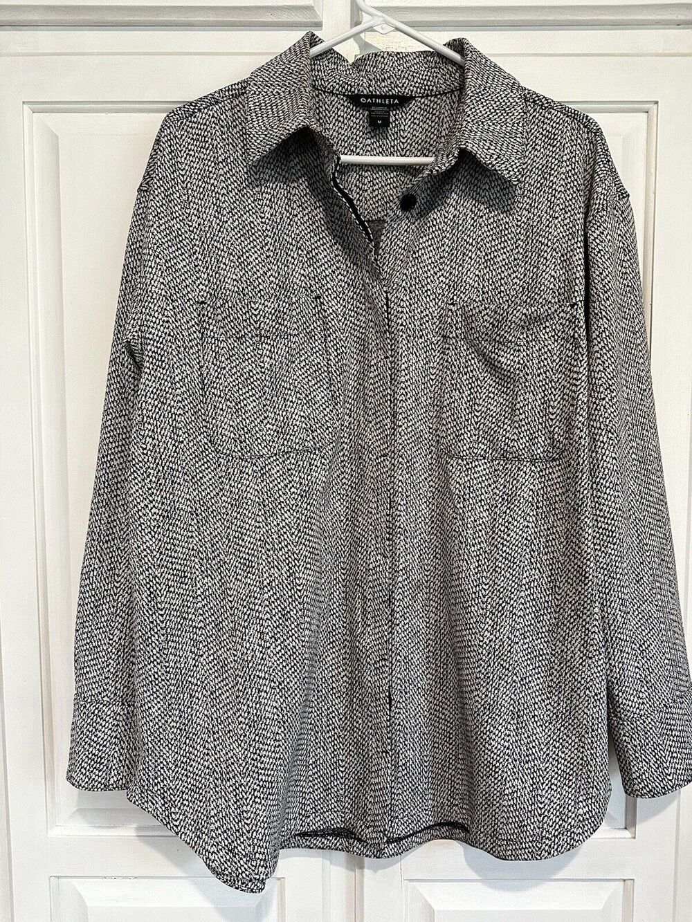 Athleta Shirt Jacket Women’s Size Medium Textured Button Up Braiden Black White